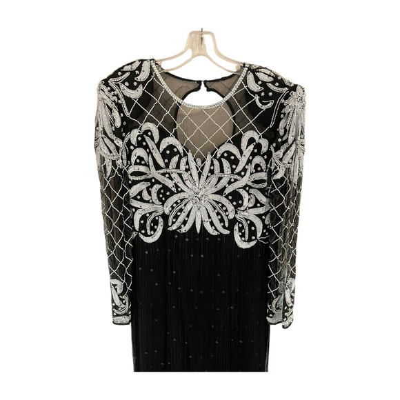 Beaded Silk Laurence Kazar Evening Gown Size Medium STUNNING Dress! Black White - Picture 2 of 9